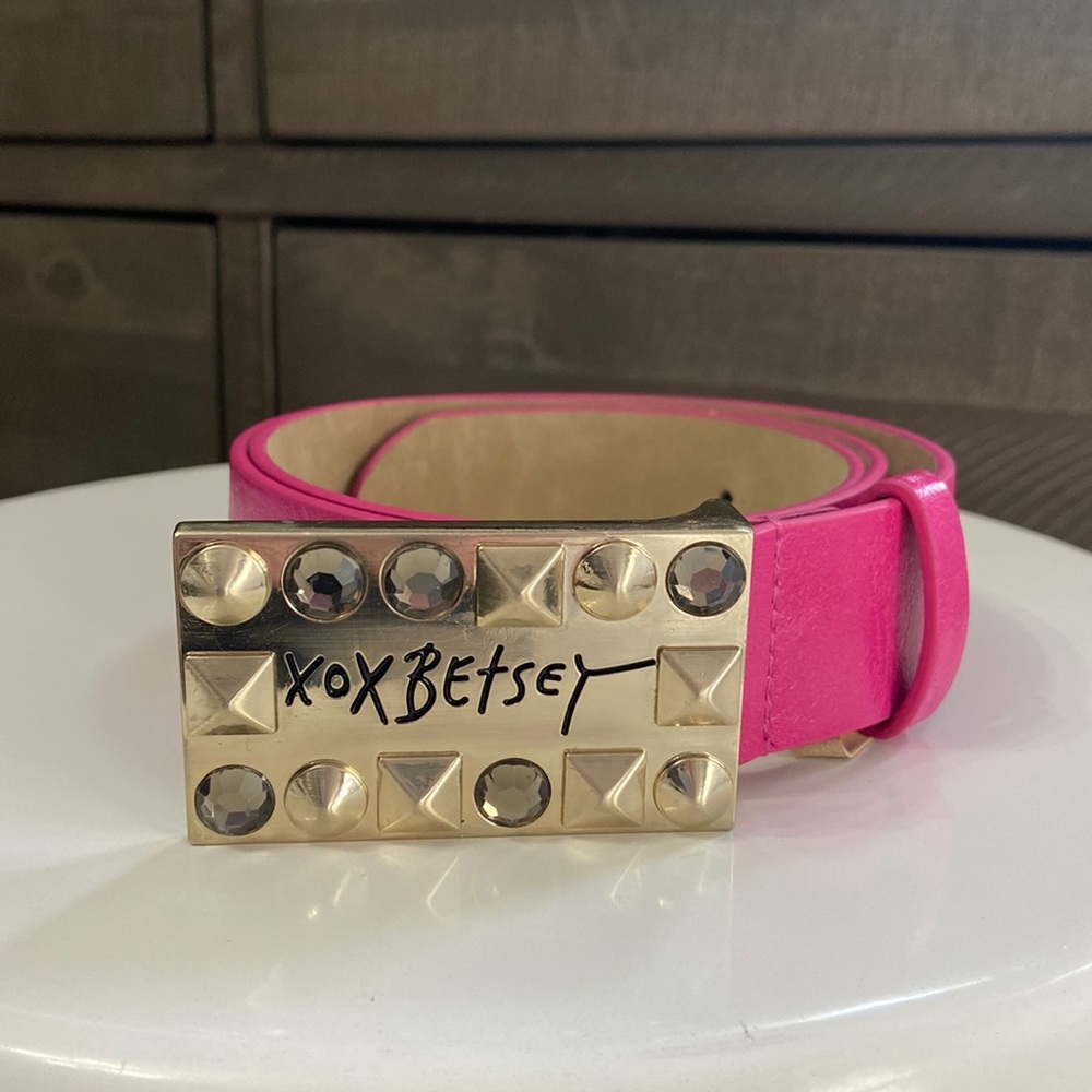 Betsey Johnson Pink Belt with Gold Studded Buckle